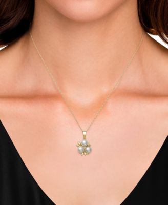 Cultured Freshwater Pearl (6-7mm) & Diamond Accent Flower Cluster 18" Pendant Necklace in 14k Gold