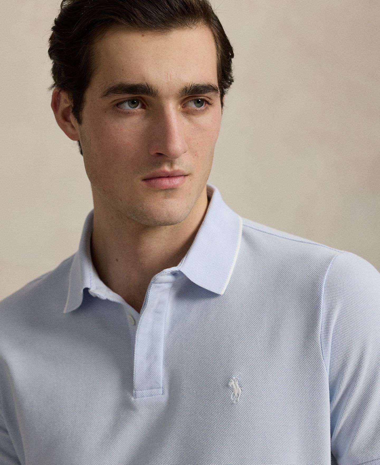 Мужское поло Polo Ralph Lauren Classic-Fit Stretch Oxford Mesh Polo Shirt, цвет: Синий разноцветный — фото 3