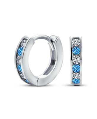 Delicate Tiny CZ Channel Set Huggie Cubic Zirconia Hoop Earrings Sterling Silver