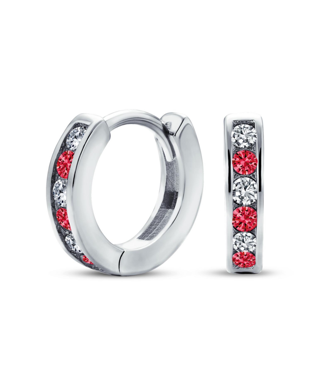 Delicate Tiny Cz Channel Set Huggie Hoop Earrings Sterling Silver - Red