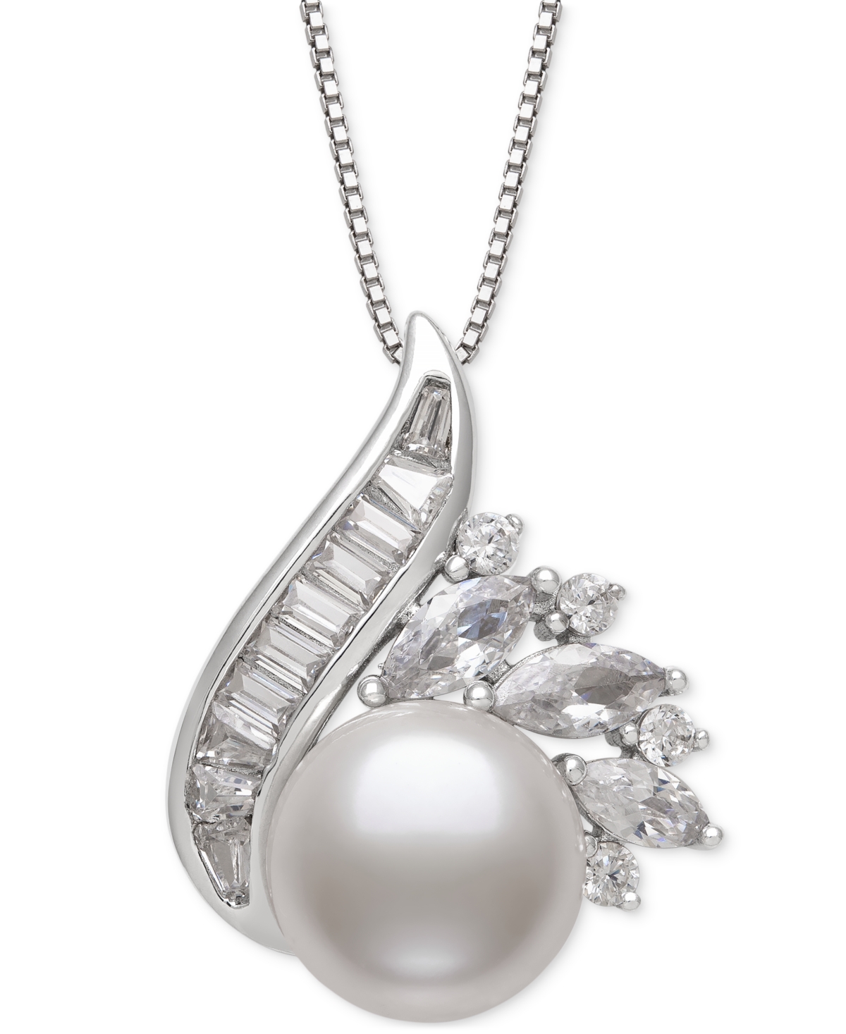 Cultured Freshwater Pearl (9mm) & Lab-Created White Sapphire (1-1/2 ct. t.w.) Swirl 18" Pendant Necklace in Sterling Silver - Silver