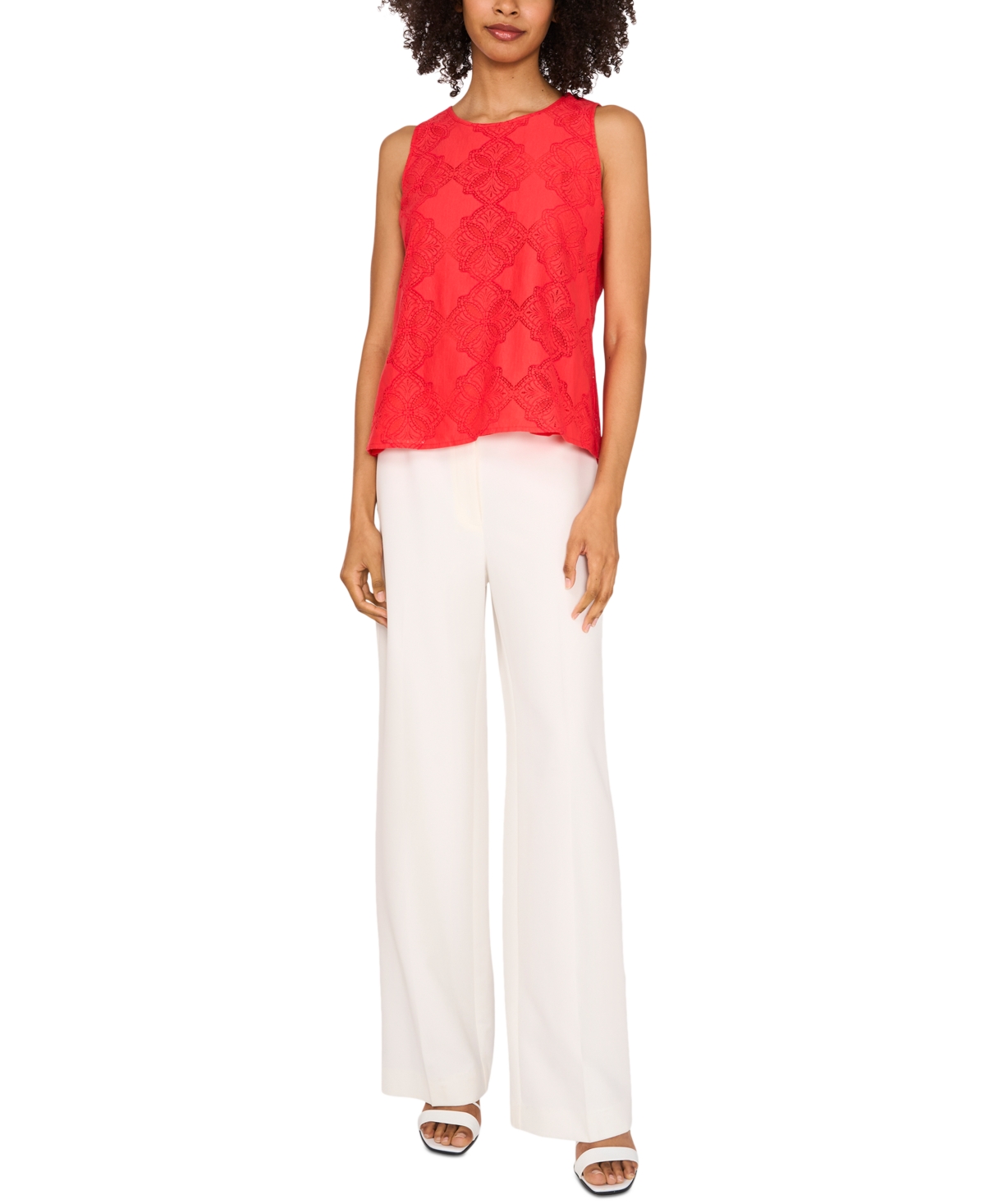 Vince Camuto Lace Cotton Blend Keyhole Tank In Cayenne