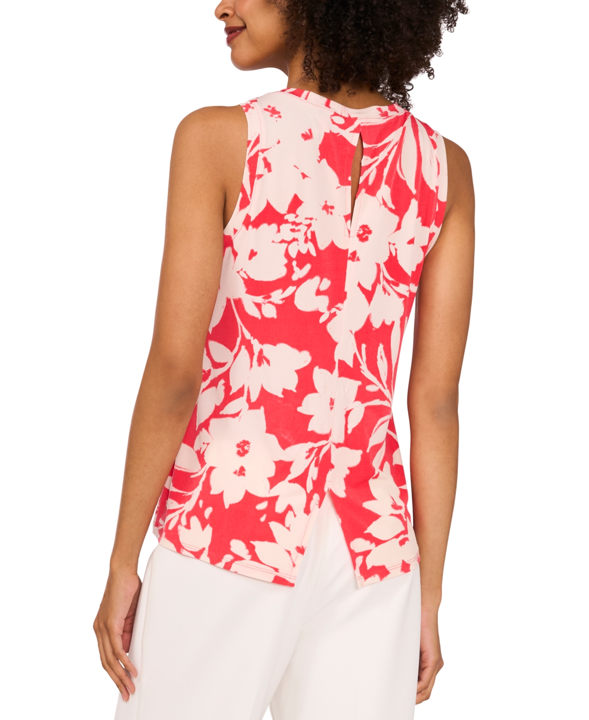Shop Vince Camuto Women's Floral-print Sleeveless Top In Cayenne