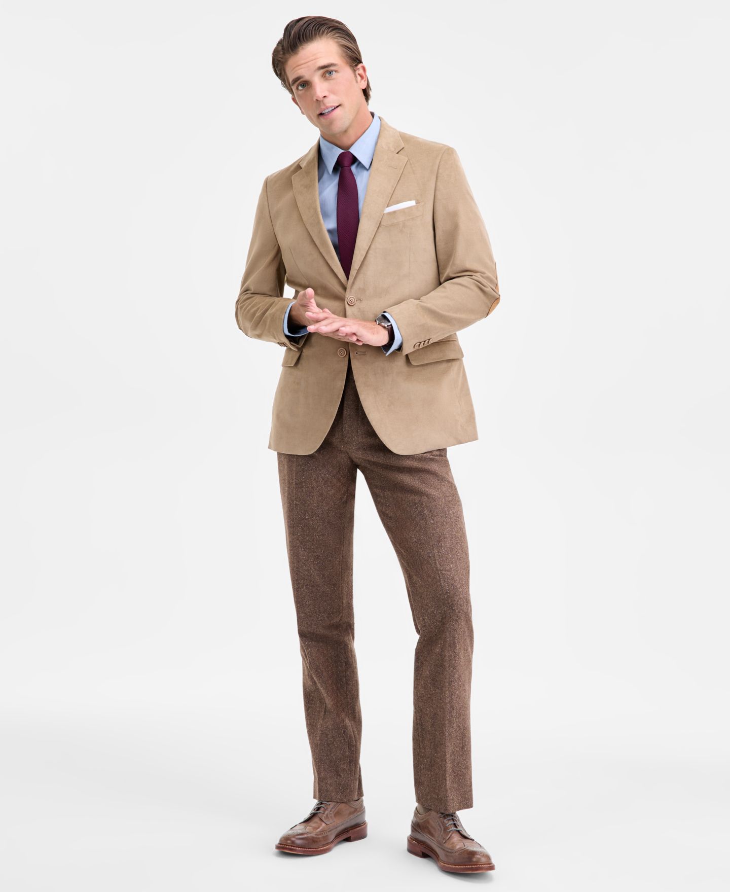 Мужской пиджак Nautica Modern-Fit Solid Stretch Corduroy Elbow Patch Sport Coat, цвет: Бежевый — фото 2