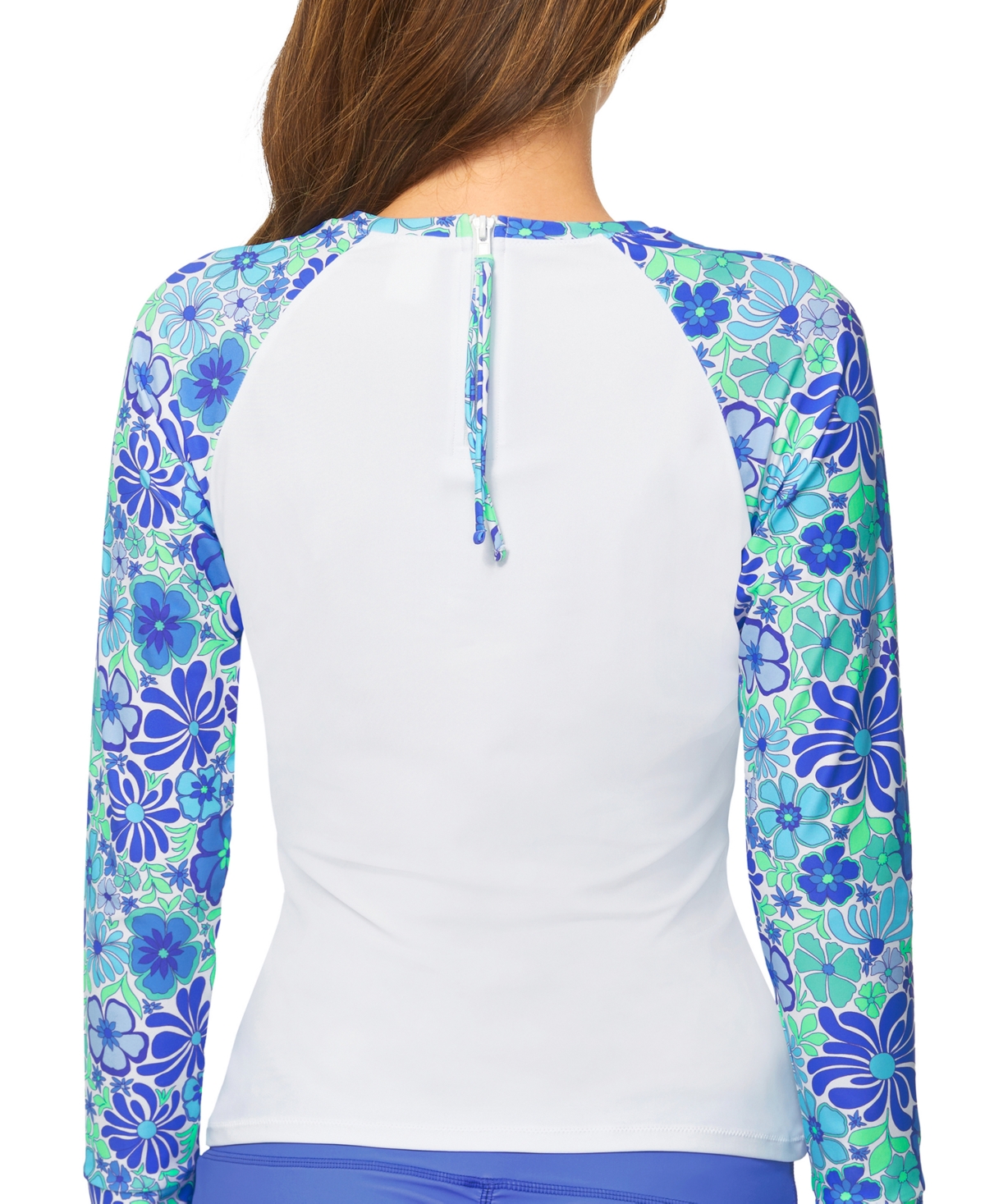 Raisins Juniors' Floral-print Back-zip Rash Guard In White