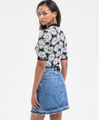 Women's Floral Mock-Neck Knit Crop Top