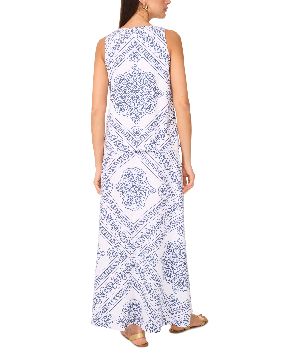 VINCE CAMUTO WOMEN'S LINEN-BLEND A-LINE PRINTED MAXI SKIRT 