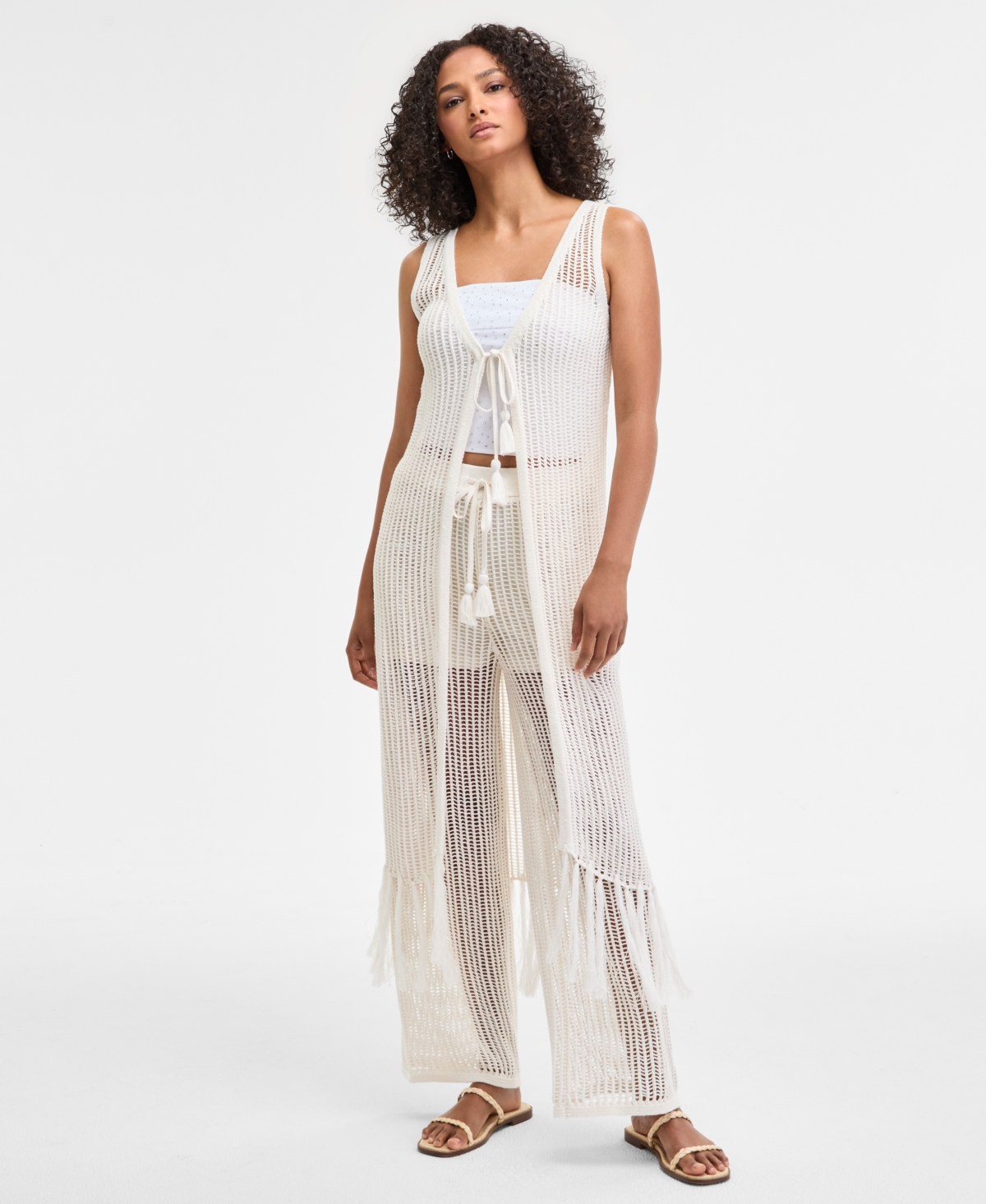 Bar Iii Women's Crochet Fringe Sleeveless Cardigan, Exclusively At Macy's