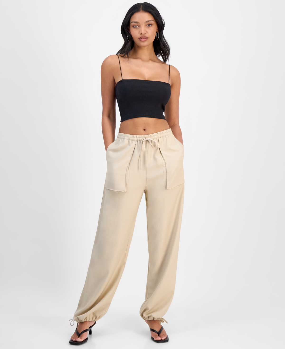 Women's Split-Hem Drawstring Pants, Exclusively at Macy's - Beach Sand