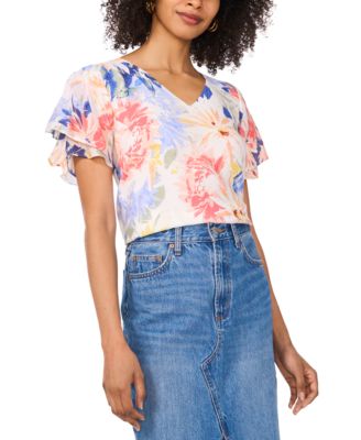 Vince Camuto - Women's Floral-Print Tulip-Sleeve Blouse