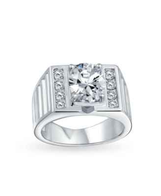 Hip Hop Micro Pave Halo 2 3ct Clear Blue Oval Princess Cut Solitaire Cz Statement Promise Ring Wide Band Silver Plated Matte Brush Finis