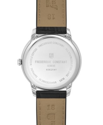 Men's Swiss Moneta Moonphase Black Leather Strap Watch 37mm