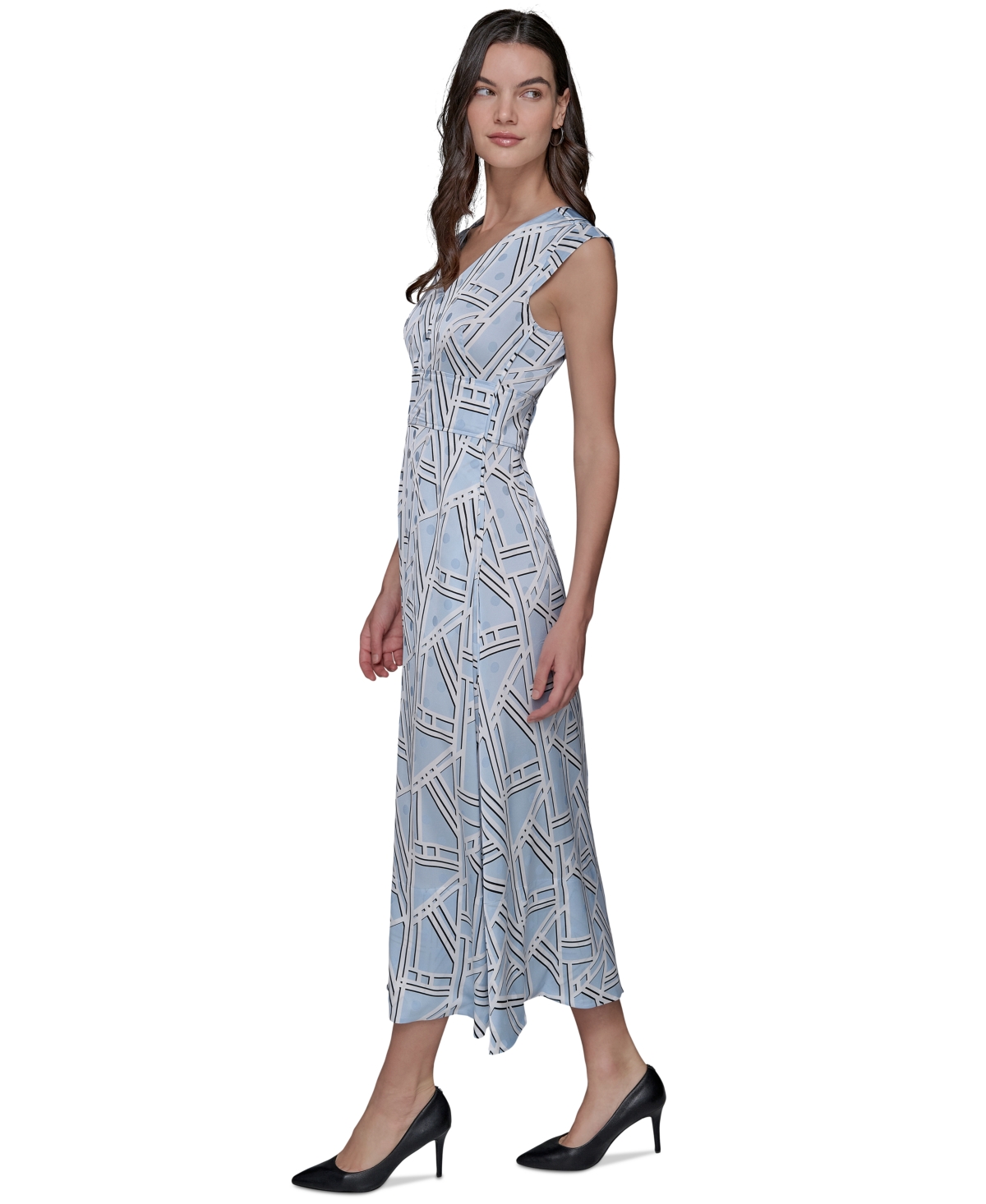 Shop Karl Lagerfeld Women's Printed Maxi Dress In Chambray Blue