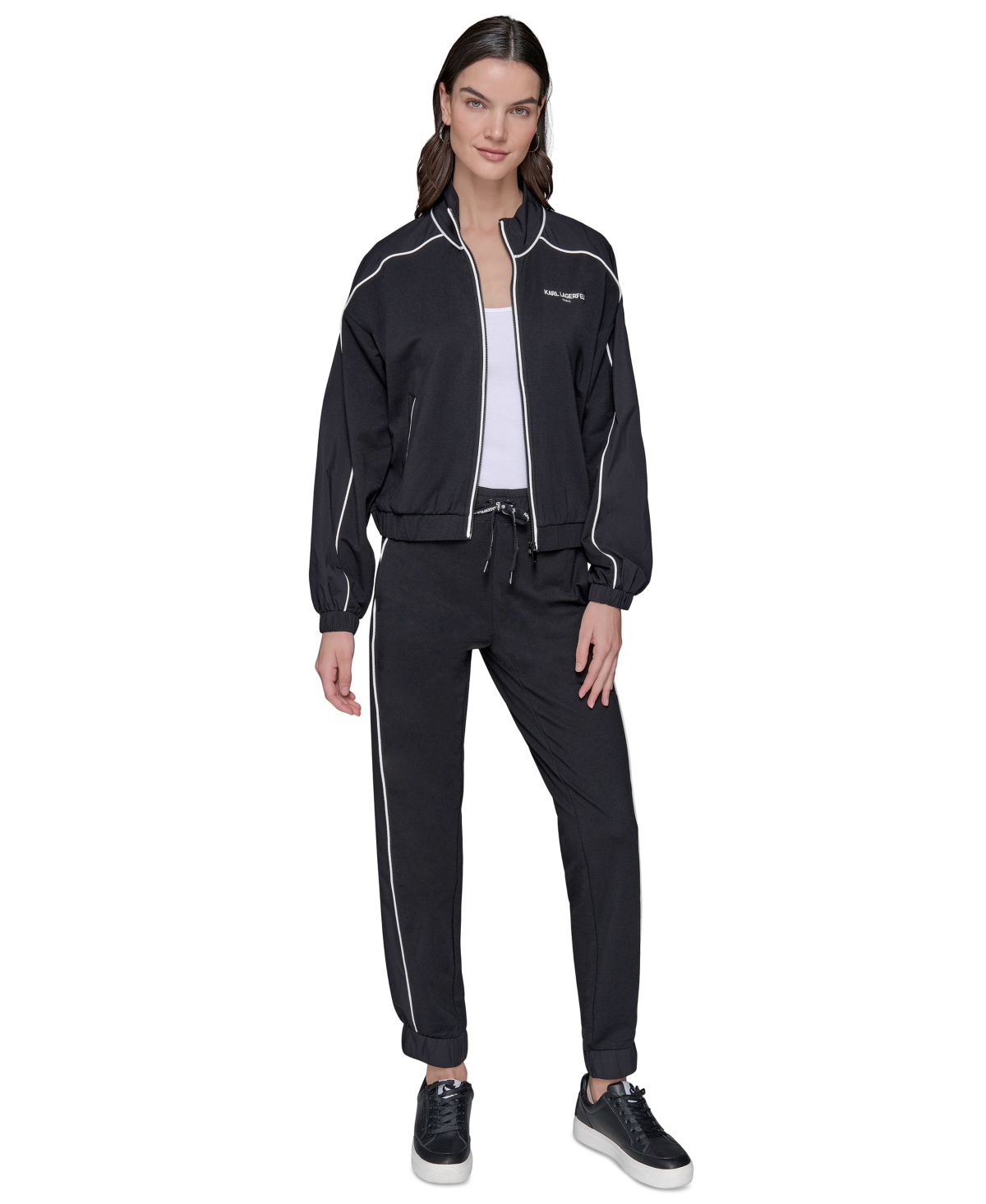 Karl Lagerfeld Women's Mock-neck Colorblocked Jacket In Black