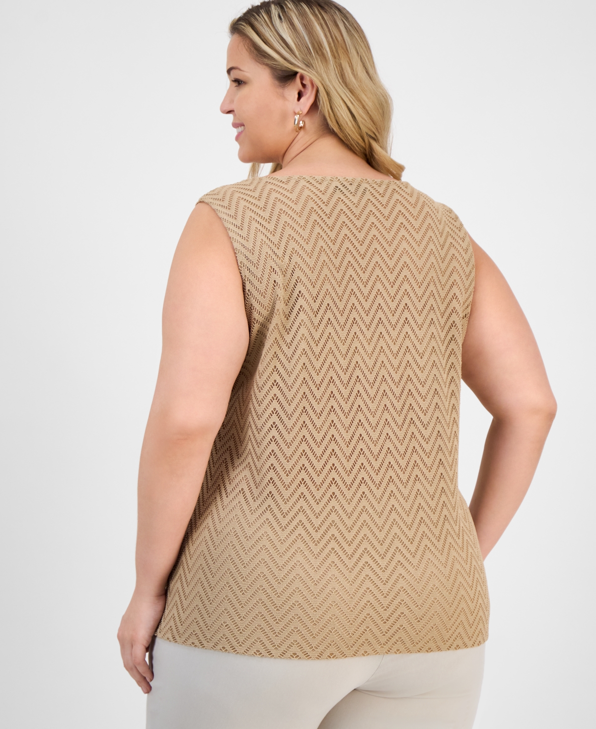 Kasper Plus Size Herringbone Knit Square-neck Tank Top