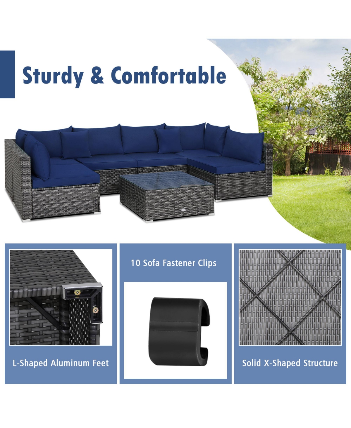 Gymax 7PCS Patio Rattan Sectional Sofa Set Outdoor Furniture w/ Cushions