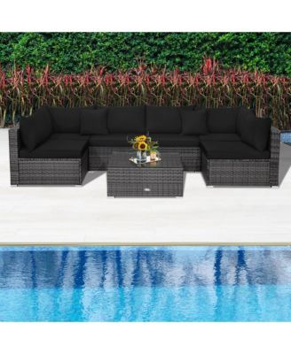 7PCS Patio Rattan Sectional Sofa Set Outdoor Furniture Set w/ Cushions