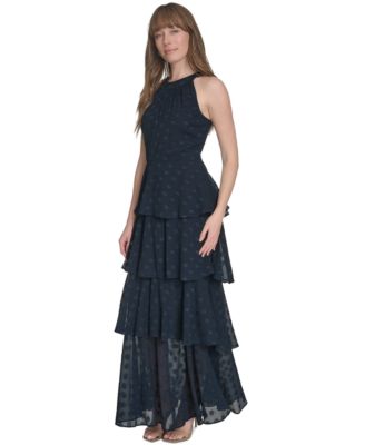 Tommy Hilfiger Women's Jacquard Halter-Neck Sleeveless Tiered Dress - Macy's