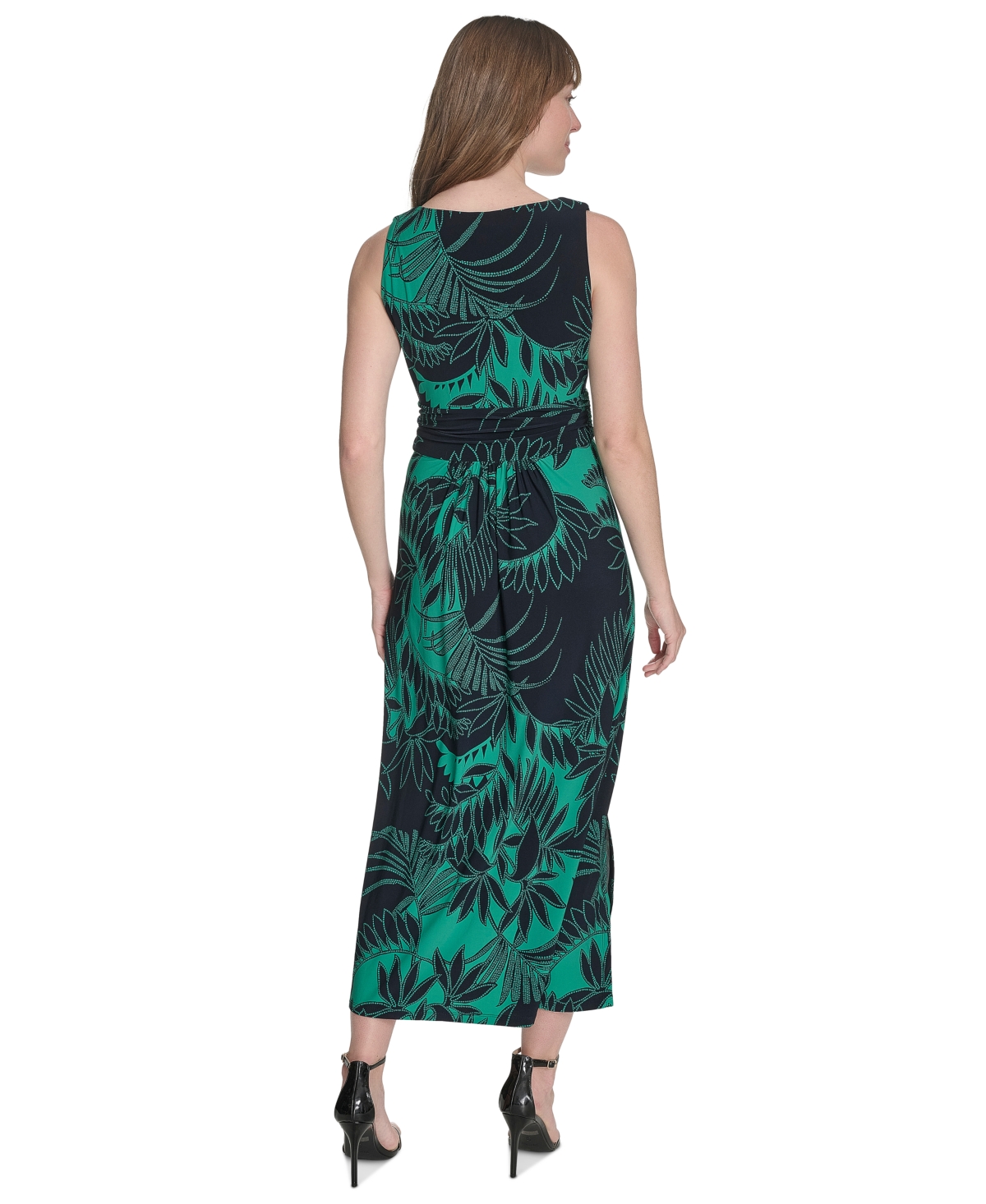 Tommy Hilfiger Women's Floral-print Sleeveless Ruched Dress In Sky Capatin,parakeet