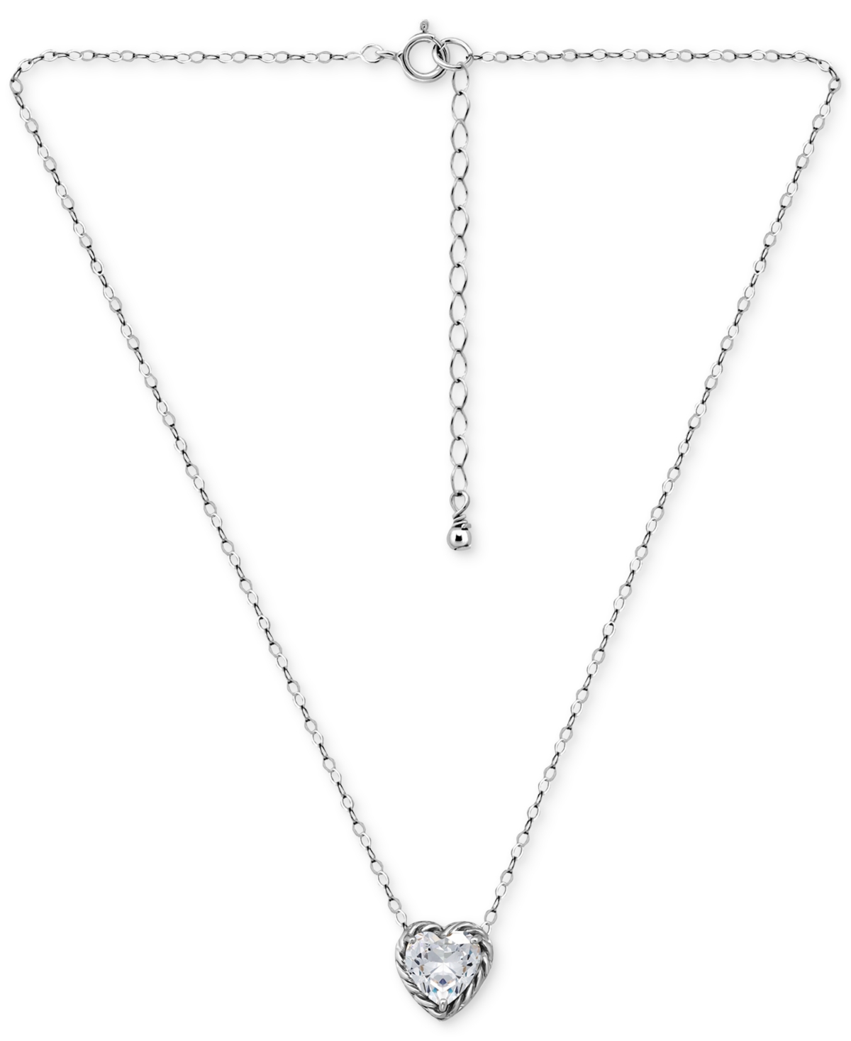 Giani Bernini Cubic Zirconia Heart Pendant Necklace, 16" + 2" Extender, Exclusively At Macy's In Silver