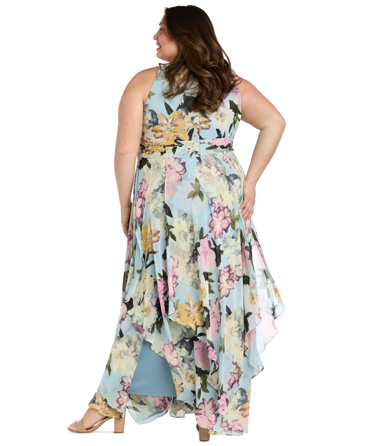 R & M Richards Plus Size Printed Sleeveless Ruffle Dress