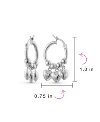 Romantic Love Dangle Earrings with Multi Charms Heart Shaped Huggie Hoops in Silver