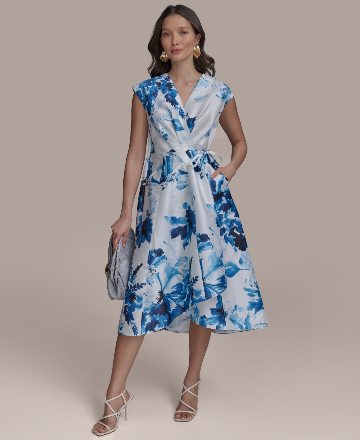 Women's Floral-Print Tie-Waist Midi Dress - Ink Multi