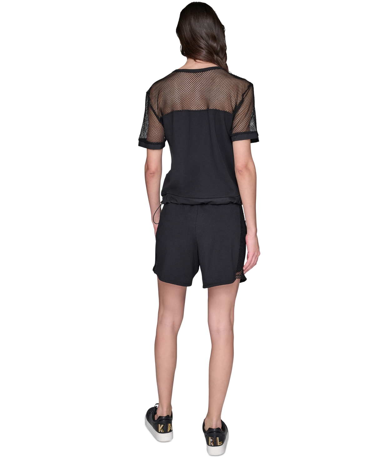 Shop Karl Lagerfeld Women's Mesh-trim Cargo Top In Black