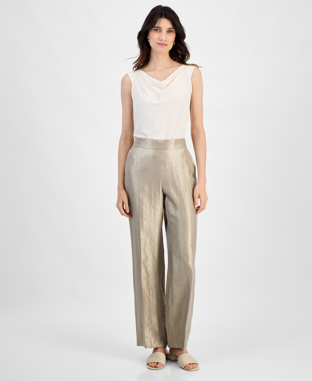 Kasper Women's Shimmer Twill Pull-on Wide-leg Pants, Regular & Petite Sizes