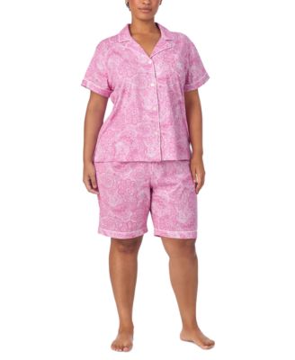 Lauren Ralph Lauren - Plus Size Short-Sleeve Notch-Collar Bermuda Pajama Set