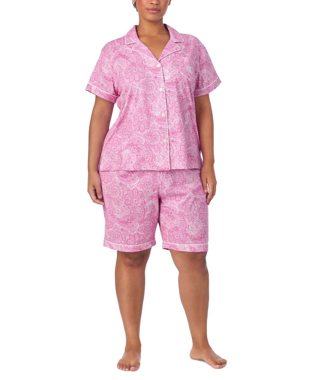 Ralph Lauren Plus Size Short-sleeve Notch-collar Bermuda Pajama Set