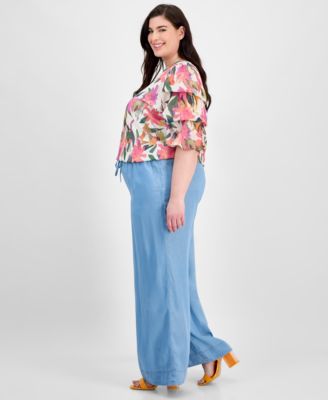 Plus Size Drawstring-Waist Wide-Leg Pants