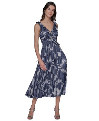 KARL LAGERFELD PARIS - Women's Burnout-Print Pleated Midi Dress