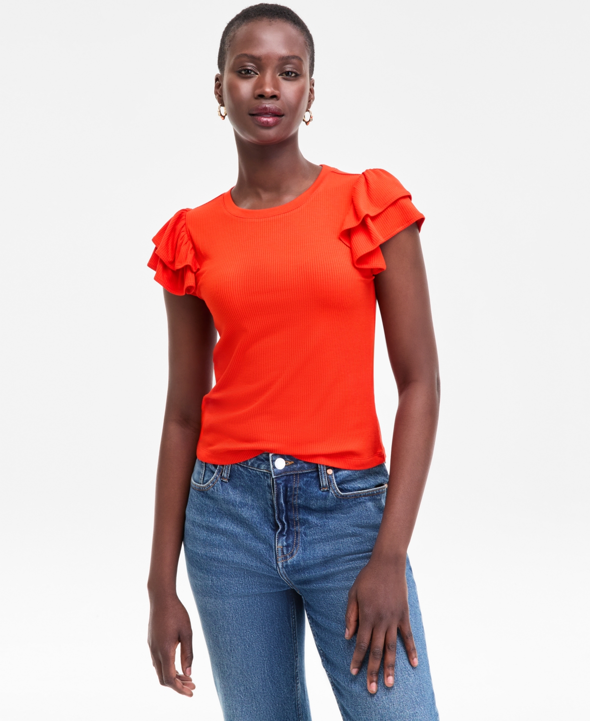 On 34th Women's Flutter-sleeve Ribbed Top, Created For Macy's