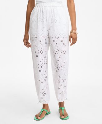 Women's Cotton Eyelet Pull-On Joggers, Exclusively at Macy's