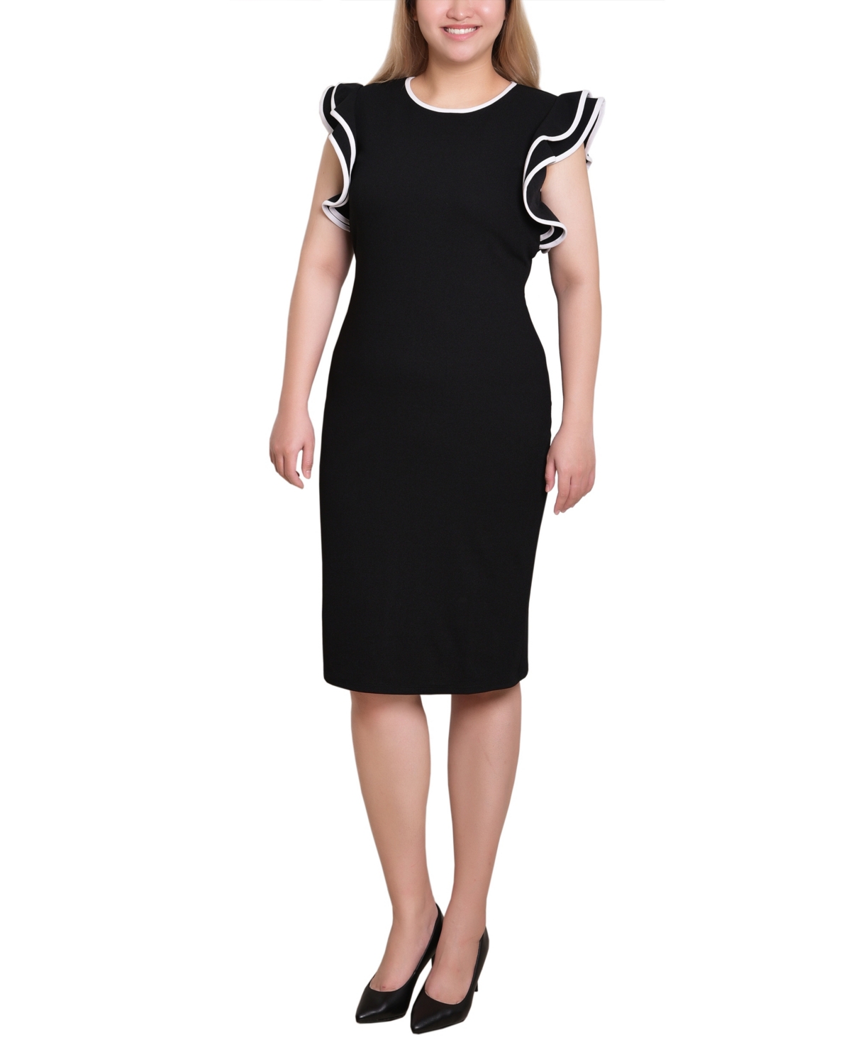 Ny Collection Petite Ruffle Sleeve Dress With Contrast Tipping