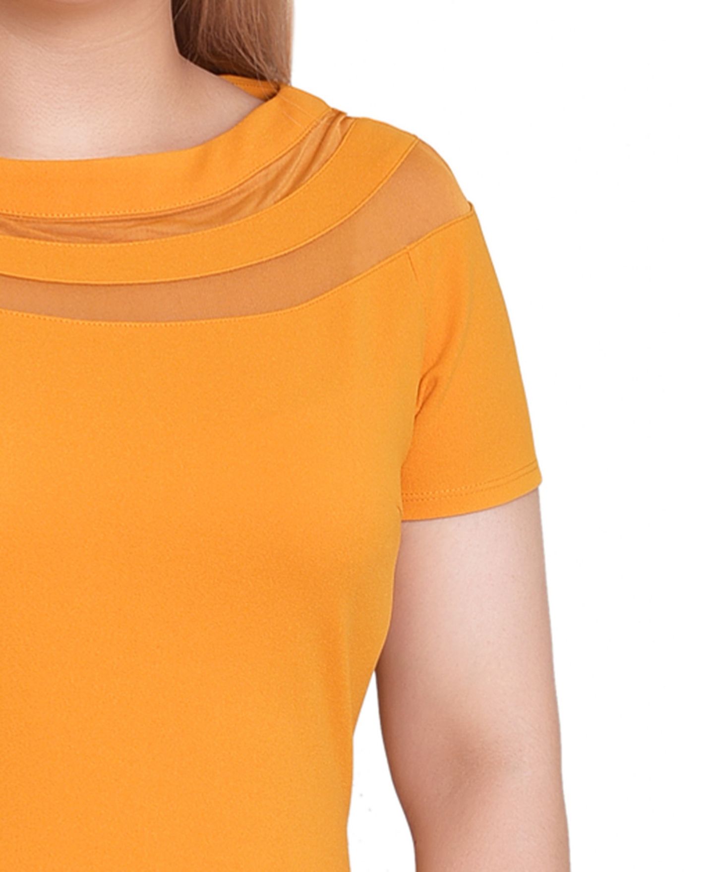 Женское платье NY Collection Petite Short Sleeve with Mesh Insets, цвет: Горчичный — фото 4
