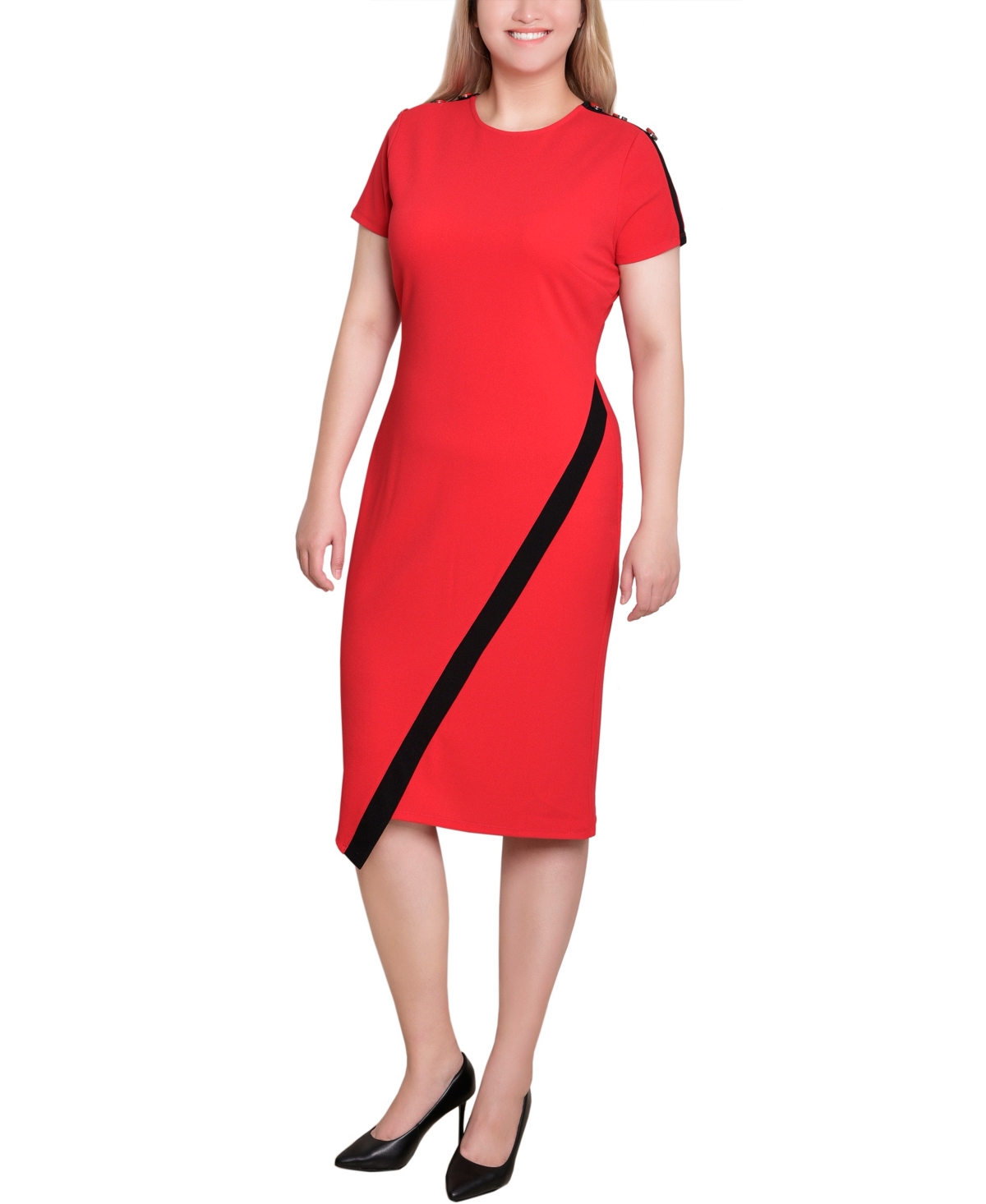 Ny Collection Petite Short Sleeve Asymmetrical Hem Dress
