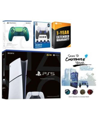 Playstation 5 Slim Digital with Extra Chroma Indigo Controller, FPS Grip Kit and MightySkins Decal Voucher + 1 Year CPS Extended Warranty