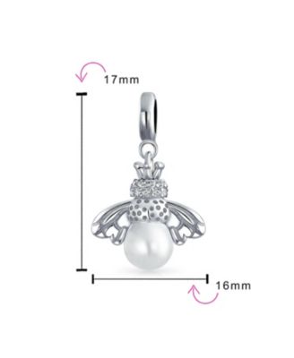 Garden Insect Pearl Queen Bee Dangle Charm Bead Mom Sterling Silver Bracelet
