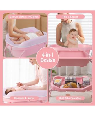 Folding Baby Changing Table with Bathtub and 4 Universal Wheels