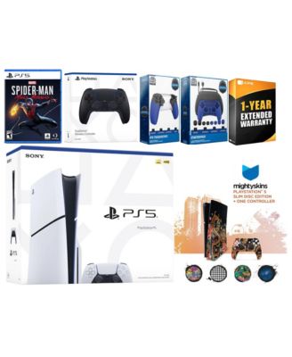 Playstation 5 Slim Disc with Spider-Man: Miles Morales, Extra Controller, Gamer Kit, Trigger Kit and MightySkins Decal Voucher + 1 Year CPS Exten