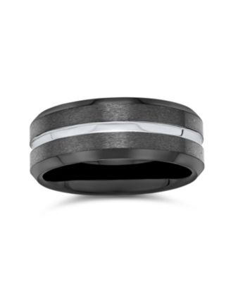 Simple Black Silver Two Tone Center Couples Titanium Band Ring Comfort Fit