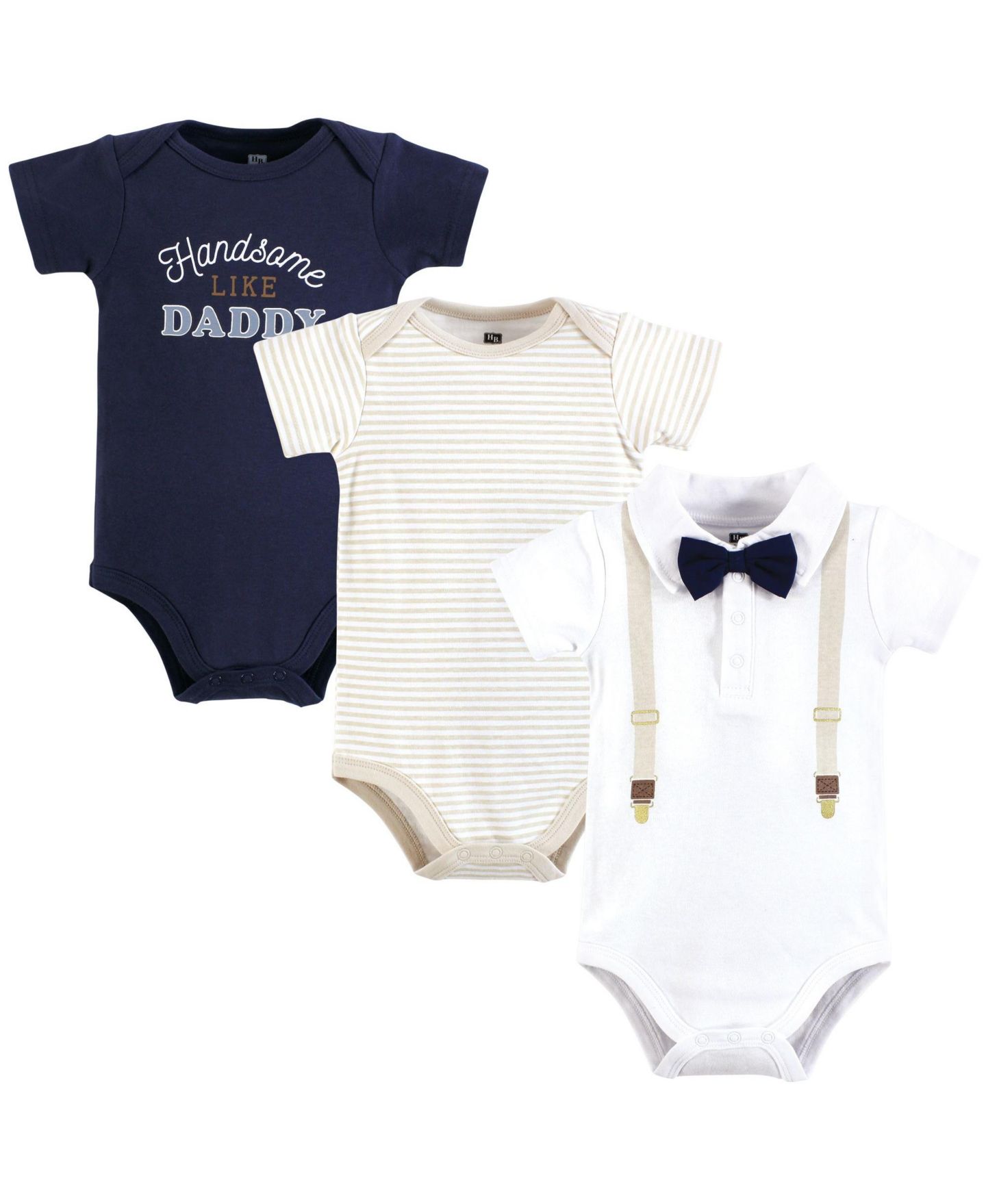 Комбинезоны Hudson Baby Triple Pack of Essential Cotton One-Piece Rompers для мальчиков-малышей, цвет: Бежевый тёмно-синий — фото 1