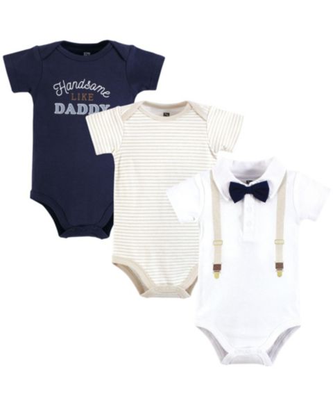 Комбинезоны Hudson Baby Triple Pack of Essential Cotton One-Piece Rompers для мальчиков-малышей, цвет: Бежевый тёмно-синий