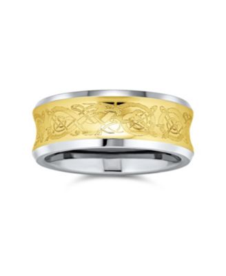 Celtic Knot Dragon Inlay Couples Concave Titanium Promise Band Ring Black Silver Gold Tone Comfort Fit 8MM