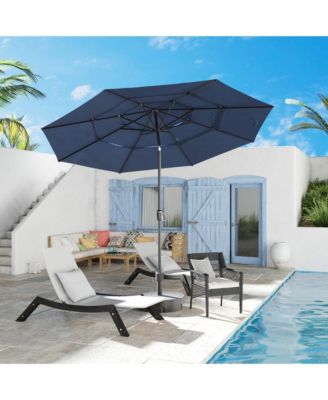 11 ft. Outdoor Patio Market Beach Umbrella with 3-Tier Vented Canopy, With 8 Heavy-Duty Ribs & Crank Tilt in Blue