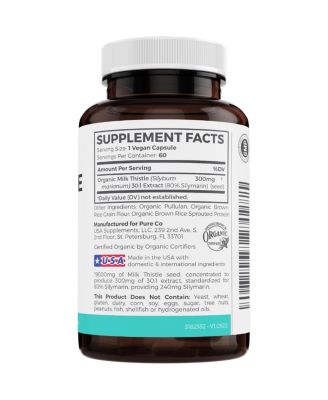 Organic Milk Thistle Capsules, Supports Liver Cleanse, Liver Detox & Gut Health, 60ct