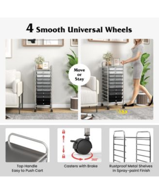 10 Drawer Rolling Storage Cart Organizer with 4 Universal Casters-Gradient
