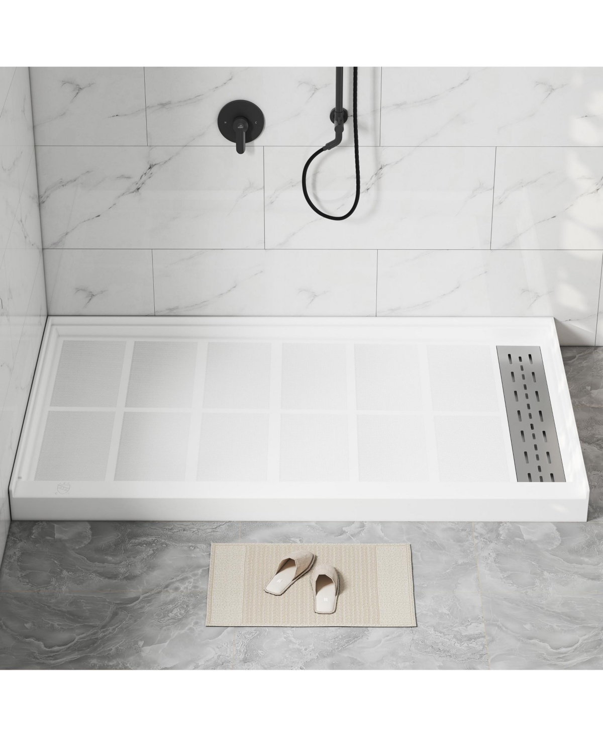 Casainc 60"W X 36"D Smc Single Threshold Shower Base Anti-Slip Shower Pan, Drain Assembly & Drain Cover Included